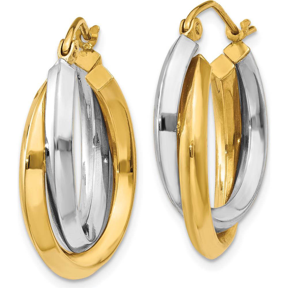 14K Two-Tone Polished Double Hoop Earrings - 14mm Length, 7mm Width by 0