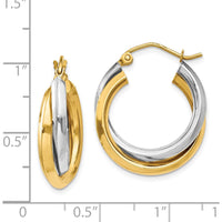 14K Two-Tone Polished Double Hoop Earrings - 14mm Length, 7mm Width by 0