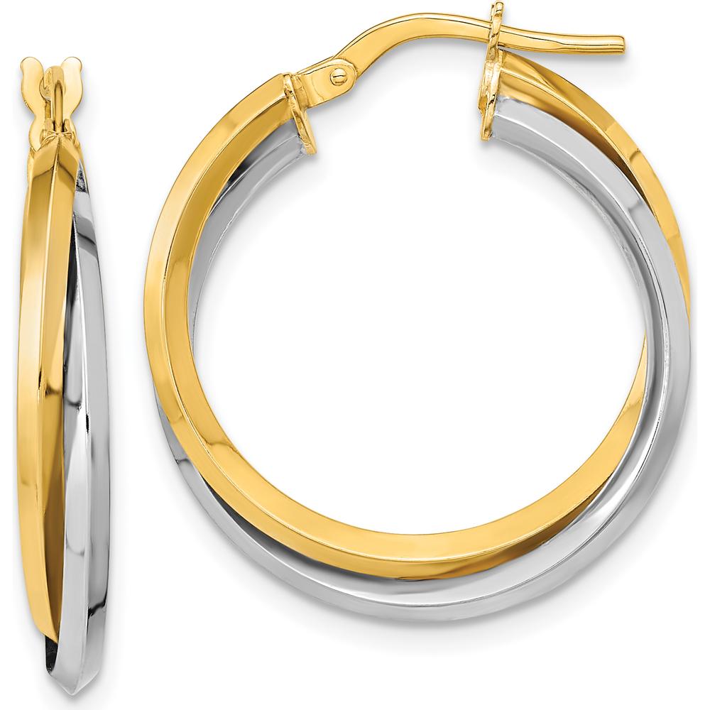 14K Two-Tone Polished Double Hoop Earrings - 25.22mm Length by 0