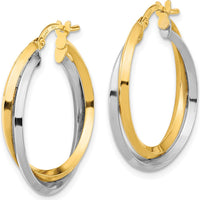 14K Two-Tone Polished Double Hoop Earrings - 25.22mm Length by 0