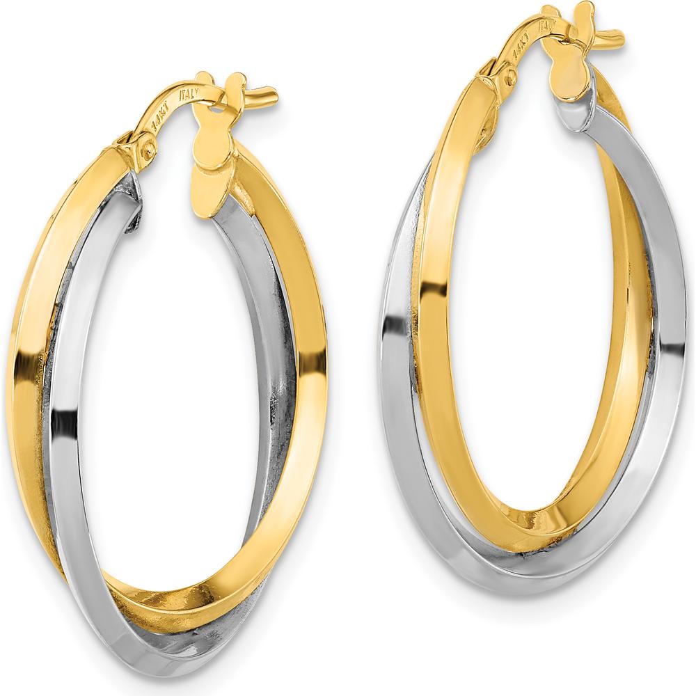 14K Two-Tone Polished Double Hoop Earrings - 25.22mm Length by 0