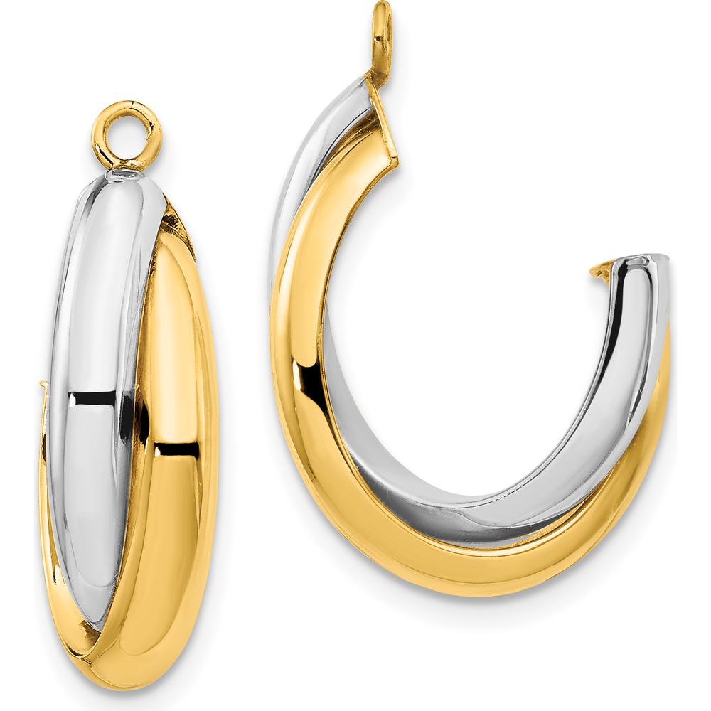 14K Two-Tone Polished Double J-Hoop Earring Jackets - 25mm Length by Oro Pregiato