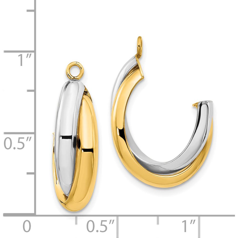 14K Two-Tone Polished Double J-Hoop Earring Jackets - 25mm Length by Oro Pregiato
