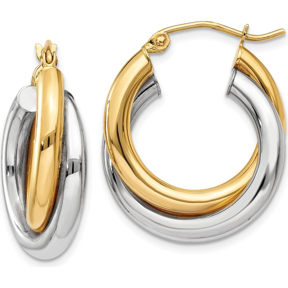 14K Two-Tone Polished Double Tube Hoop Earrings - 14mm Length, 7mm Width by Oro Pregiato