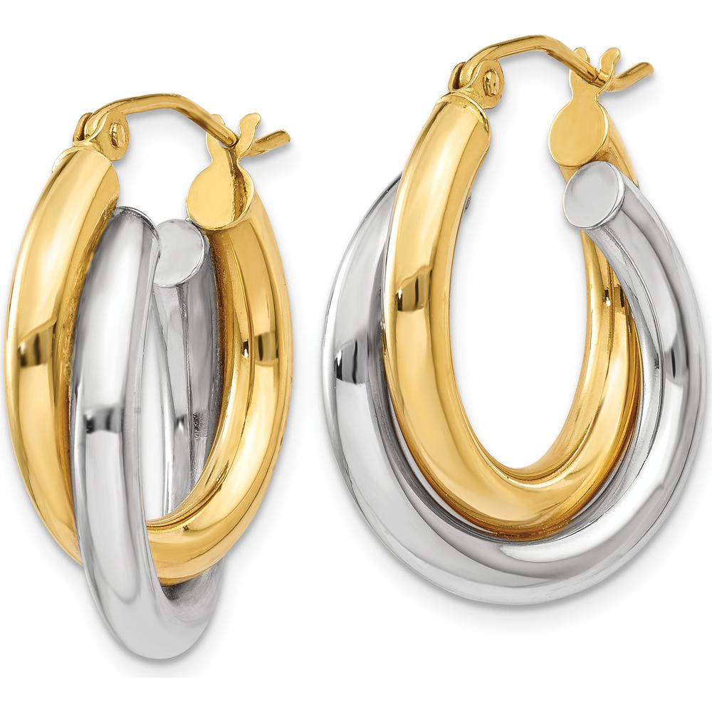 14K Two-Tone Polished Double Tube Hoop Earrings - 14mm Length, 7mm Width by Oro Pregiato