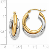 14K Two-Tone Polished Double Tube Hoop Earrings - 14mm Length, 7mm Width by Oro Pregiato