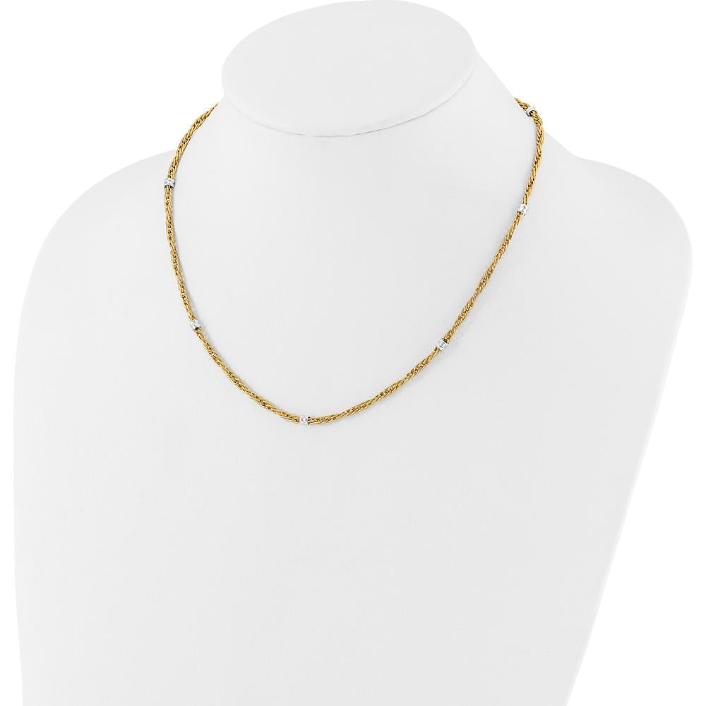 14K Two-Tone Polished Fancy Beaded 7-Station Necklace - 18 Inches by 0