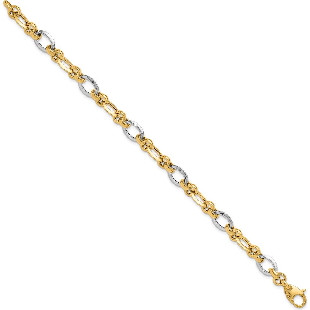 14K Two-Tone Polished Fancy Link 7.75" Bracelet - 8.2mm Width by 0