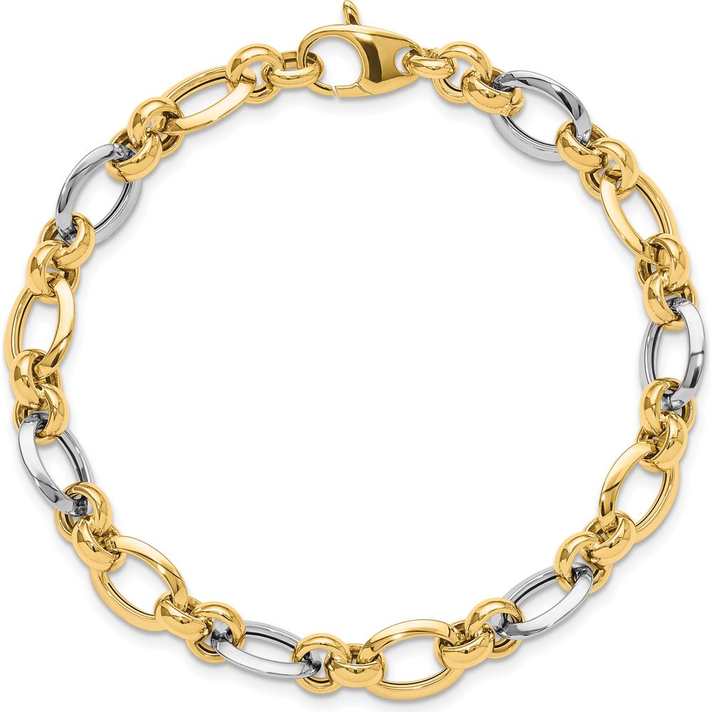 14K Two-Tone Polished Fancy Link 7.75" Bracelet - 8.2mm Width by 0