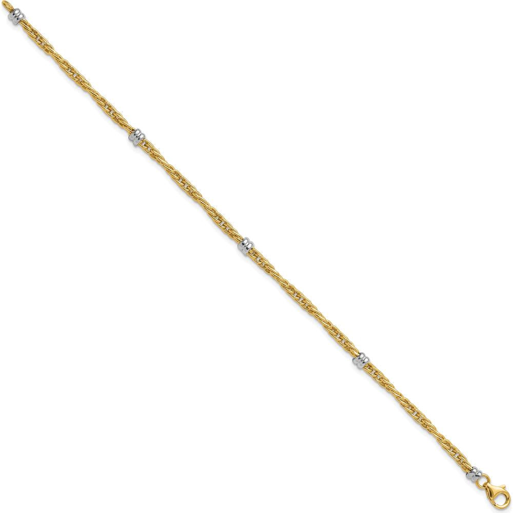 14K Two-Tone Polished Fancy Link Beaded 5-Station 7.5" Bracelet by 0