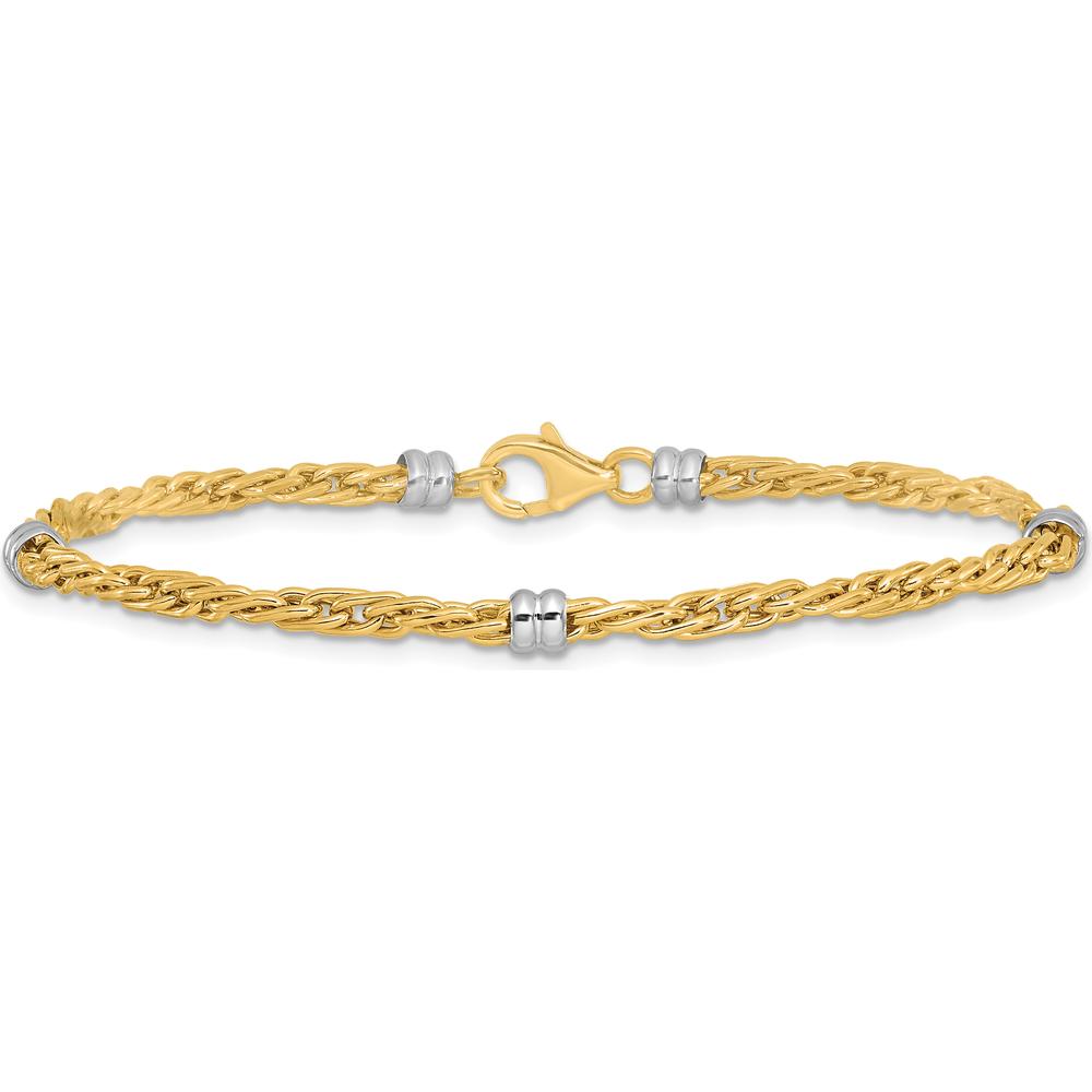 14K Two-Tone Polished Fancy Link Beaded 5-Station 7.5" Bracelet by 0