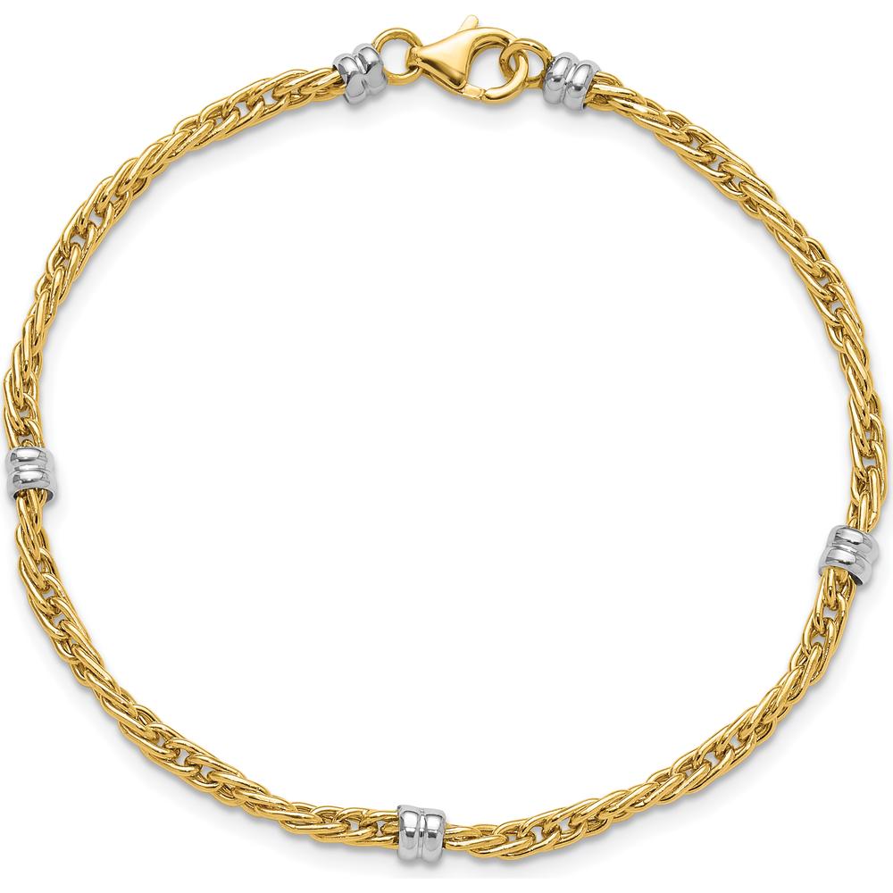 14K Two-Tone Polished Fancy Link Beaded 5-Station 7.5" Bracelet by 0