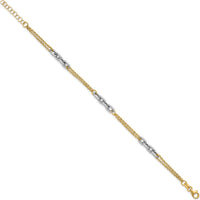 14K Two-Tone Polished Fancy Oval Link and Double Strand Chain Bracelet with 1" Extension by 0