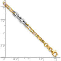 14K Two-Tone Polished Fancy Oval Link and Double Strand Chain Bracelet with 1" Extension by 0