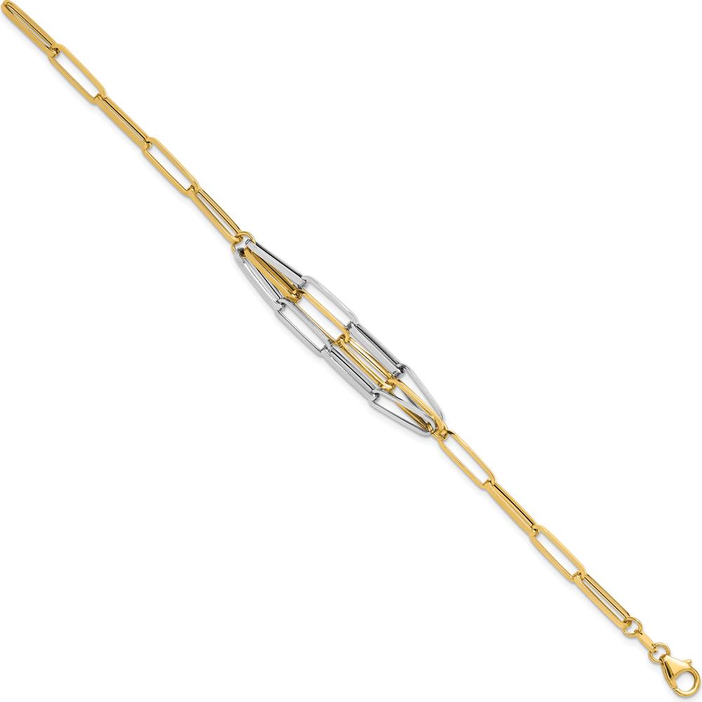 14K Two-Tone Polished Fancy Paperclip Link 7.5" Bracelet by 0