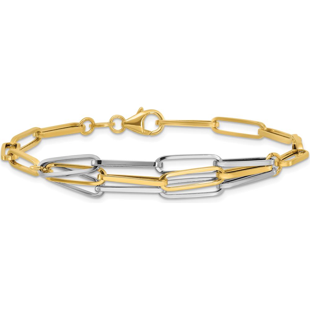 14K Two-Tone Polished Fancy Paperclip Link 7.5" Bracelet by 0