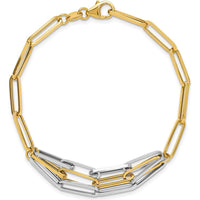 14K Two-Tone Polished Fancy Paperclip Link 7.5" Bracelet by 0