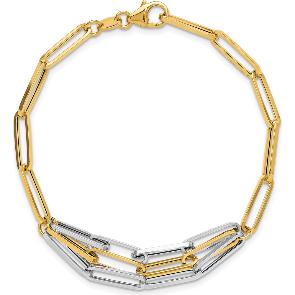 14K Two-Tone Polished Fancy Paperclip Link 7.5" Bracelet by 0