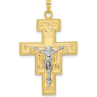 14K Two-Tone Polished Fancy Solid Cross Pendant - 41mm Length by Oro Pregiato