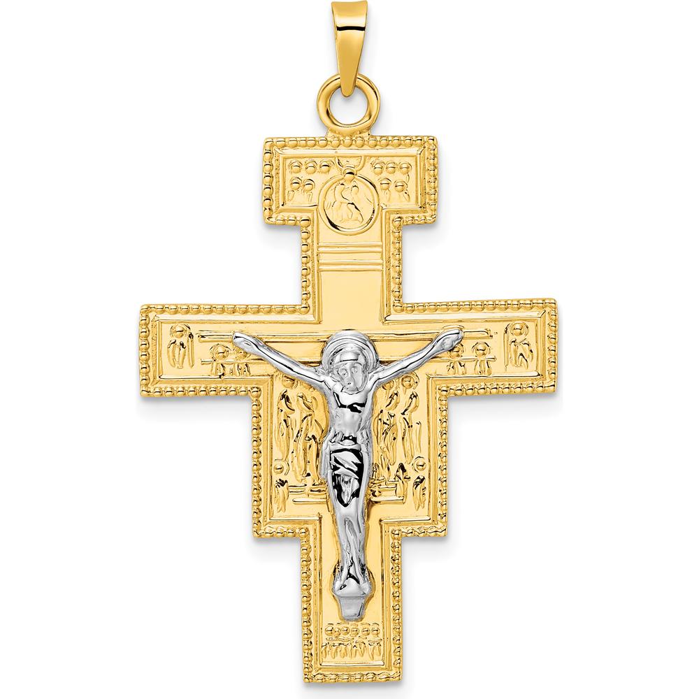 14K Two-Tone Polished Fancy Solid Cross Pendant - 41mm Length by Oro Pregiato