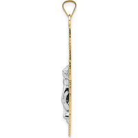14K Two-Tone Polished Fancy Solid Cross Pendant - 41mm Length by Oro Pregiato