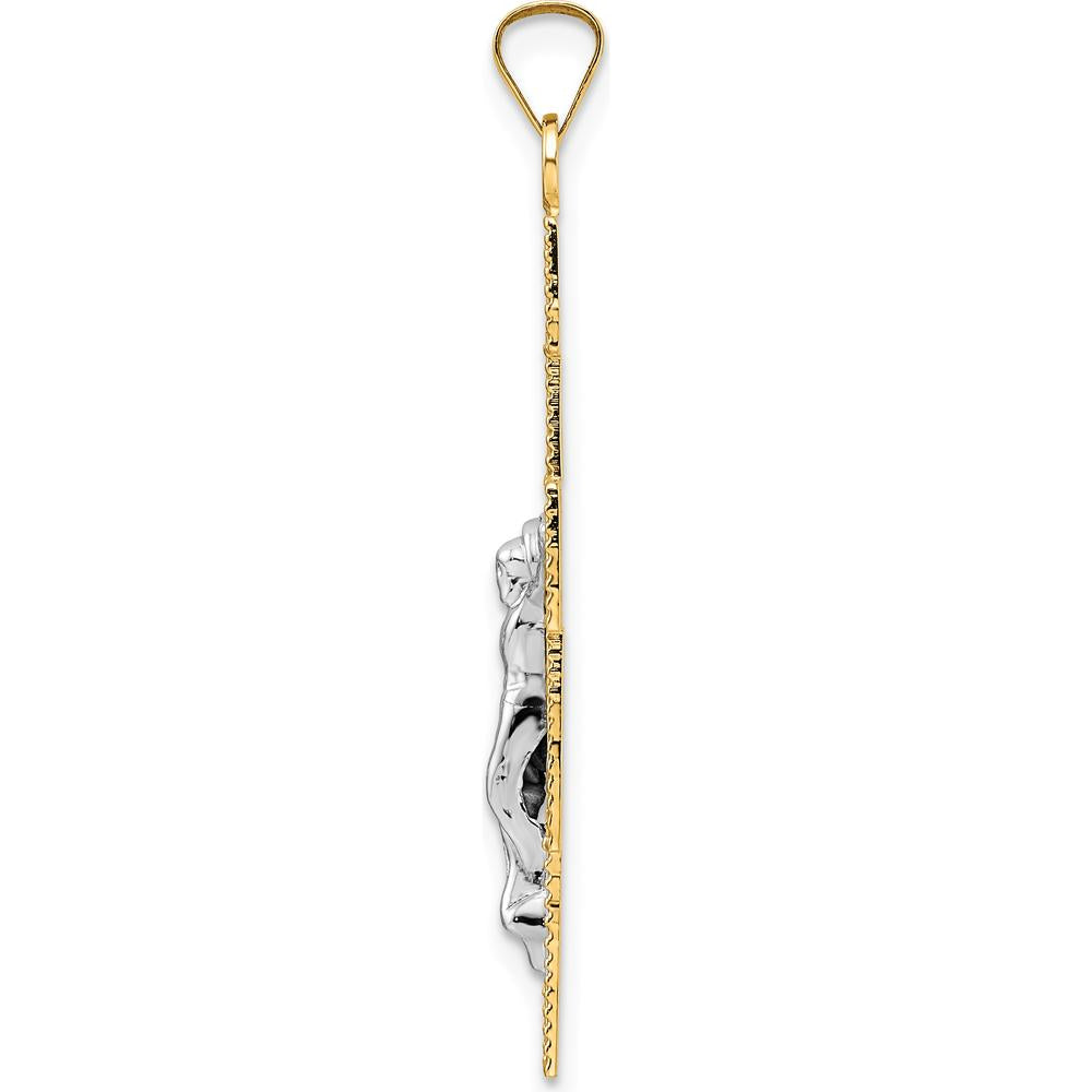 14K Two-Tone Polished Fancy Solid Cross Pendant - 41mm Length by Oro Pregiato