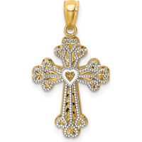 14K Two-Tone Polished Filigree Heart Cross Pendant with Reversible Design - 30mm Length by Oro Pregiato