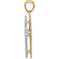 14K Two-Tone Polished Filigree Heart Cross Pendant with Reversible Design - 30mm Length by Oro Pregiato