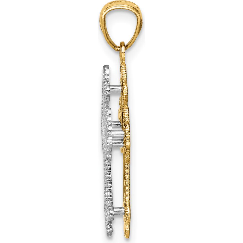 14K Two-Tone Polished Filigree Heart Cross Pendant with Reversible Design - 30mm Length by Oro Pregiato