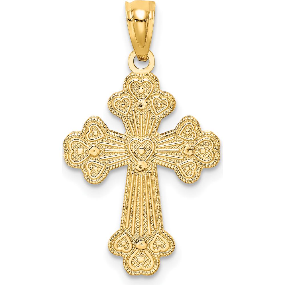14K Two-Tone Polished Filigree Heart Cross Pendant with Reversible Design - 30mm Length by Oro Pregiato