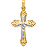 14K Two-Tone Polished Fleur de Lis Crucifix Pendant by Oro Pregiato