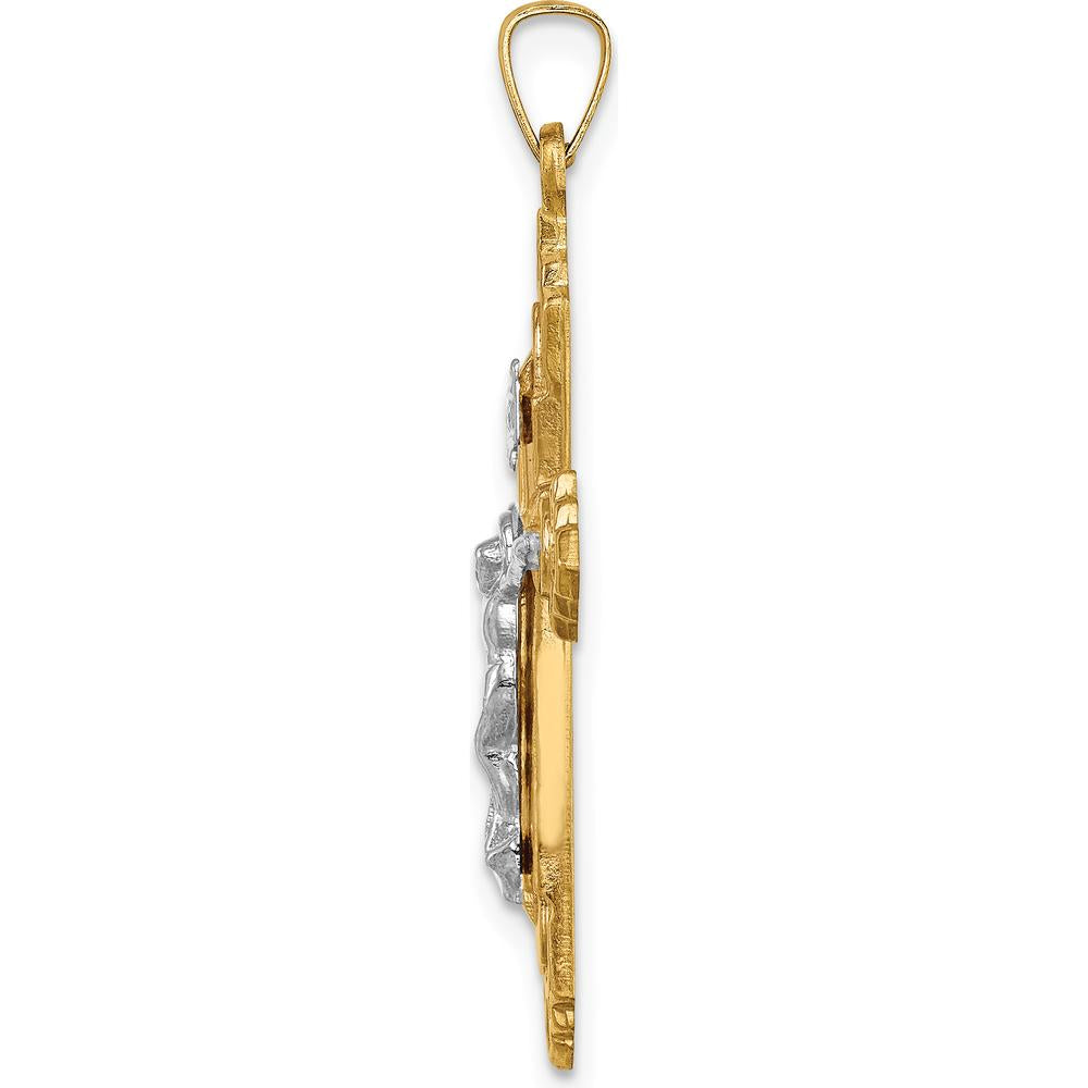14K Two-Tone Polished Fleur de Lis Crucifix Pendant by Oro Pregiato