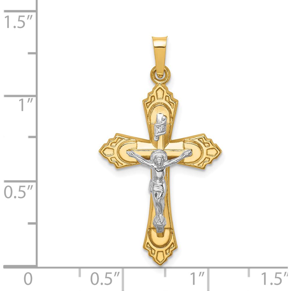 14K Two-Tone Polished Fleur de Lis Crucifix Pendant by Oro Pregiato