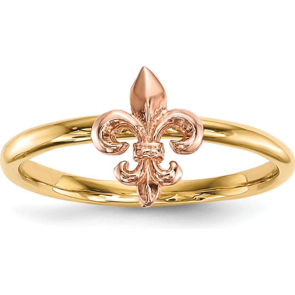 14K Two-Tone Polished Fleur de Lis Ring with Textured Back - Feminine Symbol of Power and Heritage by 0