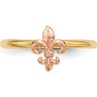 14K Two-Tone Polished Fleur de Lis Ring with Textured Back - Feminine Symbol of Power and Heritage by 0