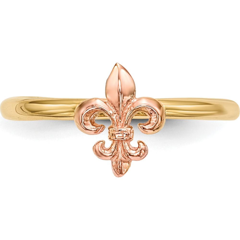 14K Two-Tone Polished Fleur de Lis Ring with Textured Back - Feminine Symbol of Power and Heritage by 0