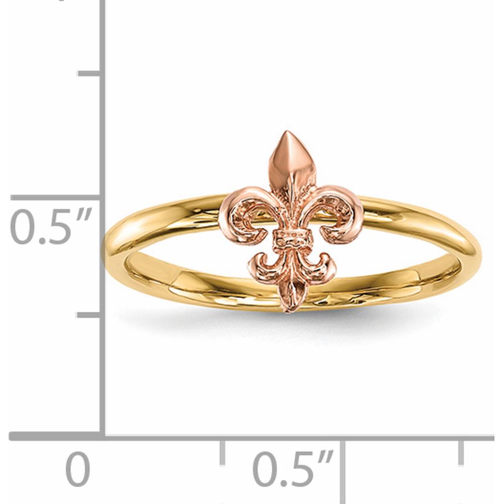 14K Two-Tone Polished Fleur de Lis Ring with Textured Back - Feminine Symbol of Power and Heritage by 0