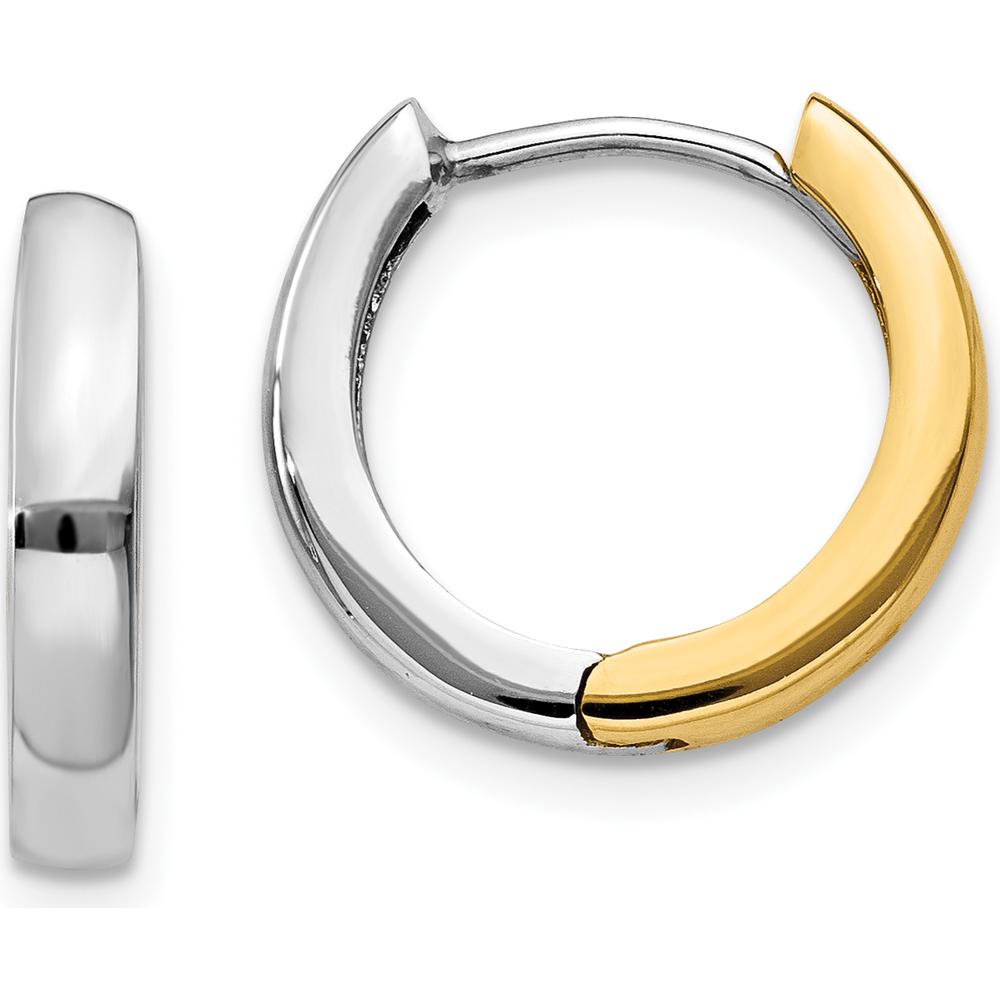 14K Two-Tone Polished Gold Hinged Hoop Earrings - 11mm Length by 0