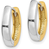 14K Two-Tone Polished Gold Hinged Hoop Earrings - 11mm Length by 0