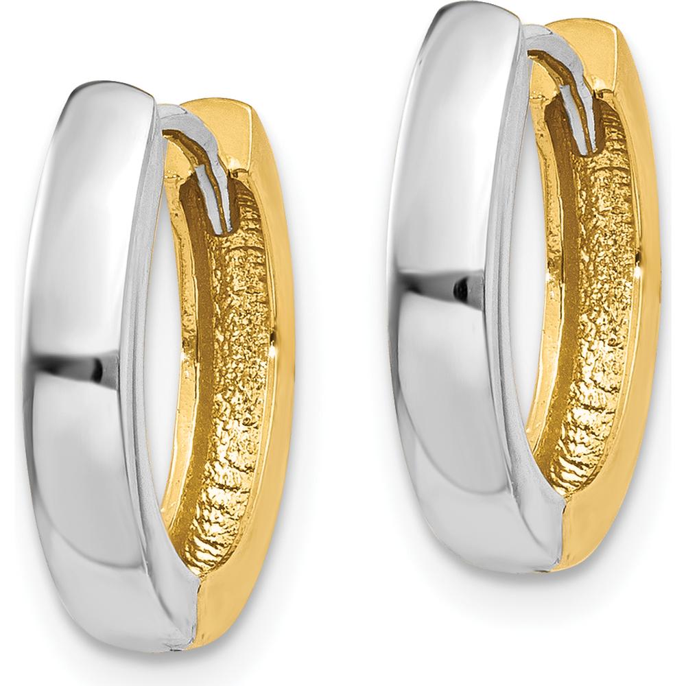 14K Two-Tone Polished Gold Hinged Hoop Earrings - 11mm Length by 0