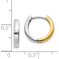 14K Two-Tone Polished Gold Hinged Hoop Earrings - 11mm Length by 0