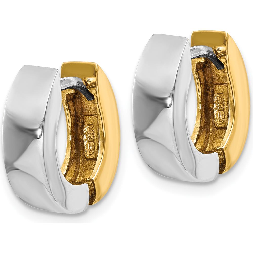 14K Two-Tone Polished Hinged Hoop Earrings - Contemporary Style with Yellow and White Gold Finish by 0