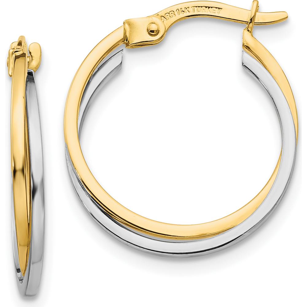 14K Two-Tone Polished Hollow Hoop Earrings - 20mm Length by 0