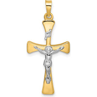 14K Two-Tone Polished Hollow INRI Crucifix Cross Pendant - 32.9mm Length by Oro Pregiato