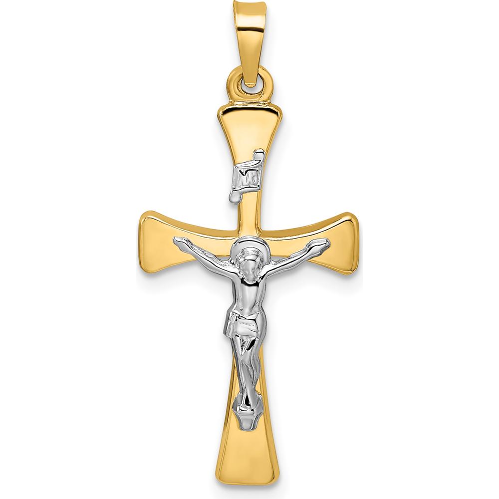 14K Two-Tone Polished Hollow INRI Crucifix Cross Pendant - 32.9mm Length by Oro Pregiato