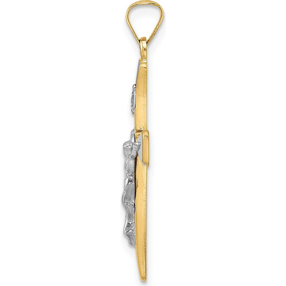 14K Two-Tone Polished Hollow INRI Crucifix Cross Pendant - 32.9mm Length by Oro Pregiato