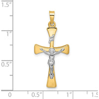 14K Two-Tone Polished Hollow INRI Crucifix Cross Pendant - 32.9mm Length by Oro Pregiato