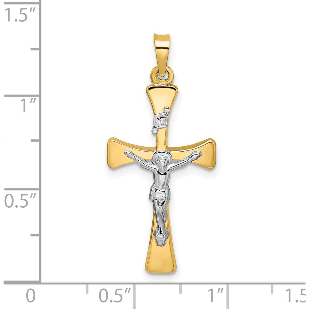 14K Two-Tone Polished Hollow INRI Crucifix Cross Pendant - 32.9mm Length by Oro Pregiato