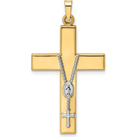14K Two-Tone Polished Hollow Rosary Cross Pendant - Elegant Faith Jewelry by Oro Pregiato