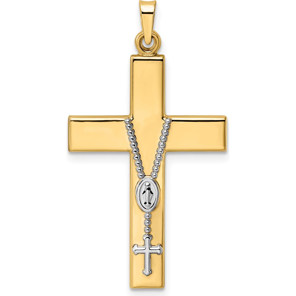 14K Two-Tone Polished Hollow Rosary Cross Pendant - Elegant Faith Jewelry by Oro Pregiato